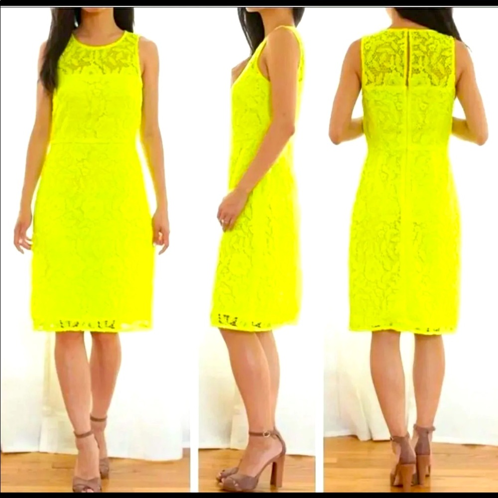 🆕J. Crew NEON Yellow lace/lined dress👗